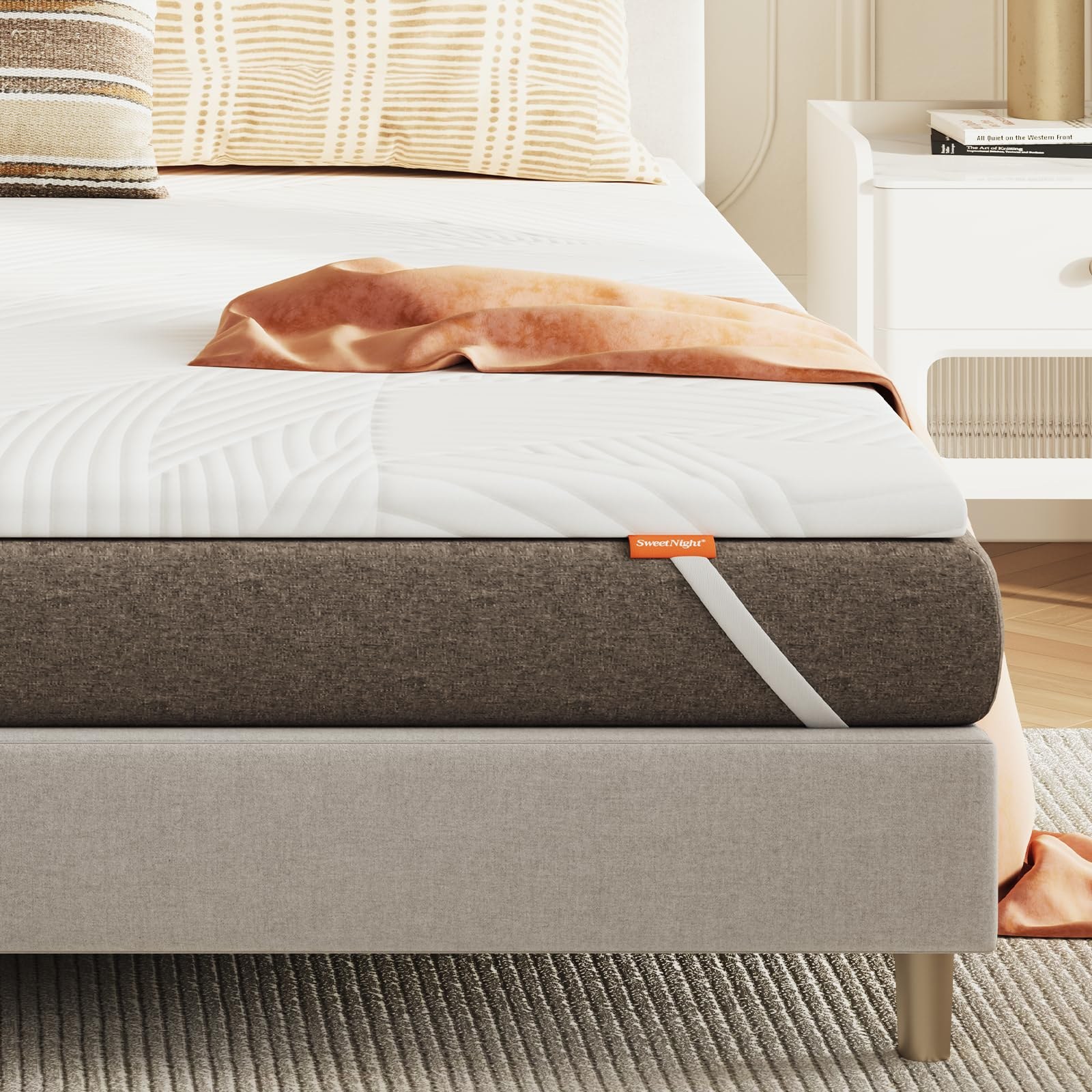 Sweetnight Topper Materasso in Gel 160 x 190 x 5 cm, con Rivestimento Sfoderabile e Lavabile, Coprimaterasso in Memory foam 160 x 190 x 5 cm, con Cinghie Elastiche, Bianco
