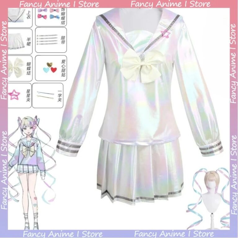 Costume Cosplay NEEDY GIRL OVERDOSE KAngel, Set Completo di Abbigliamento, Uniforme da Marinaio, Gonne Colorate Laser, Abbigliamento per Feste