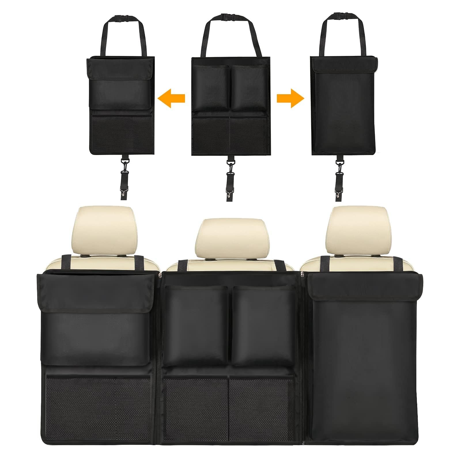 URAQT Organizzatore per bagagliaio auto, staccabile, organizer per auto, super capacità, pieghevole, multiuso, con 7 tasche, cinghia regolabile per SUV ecc