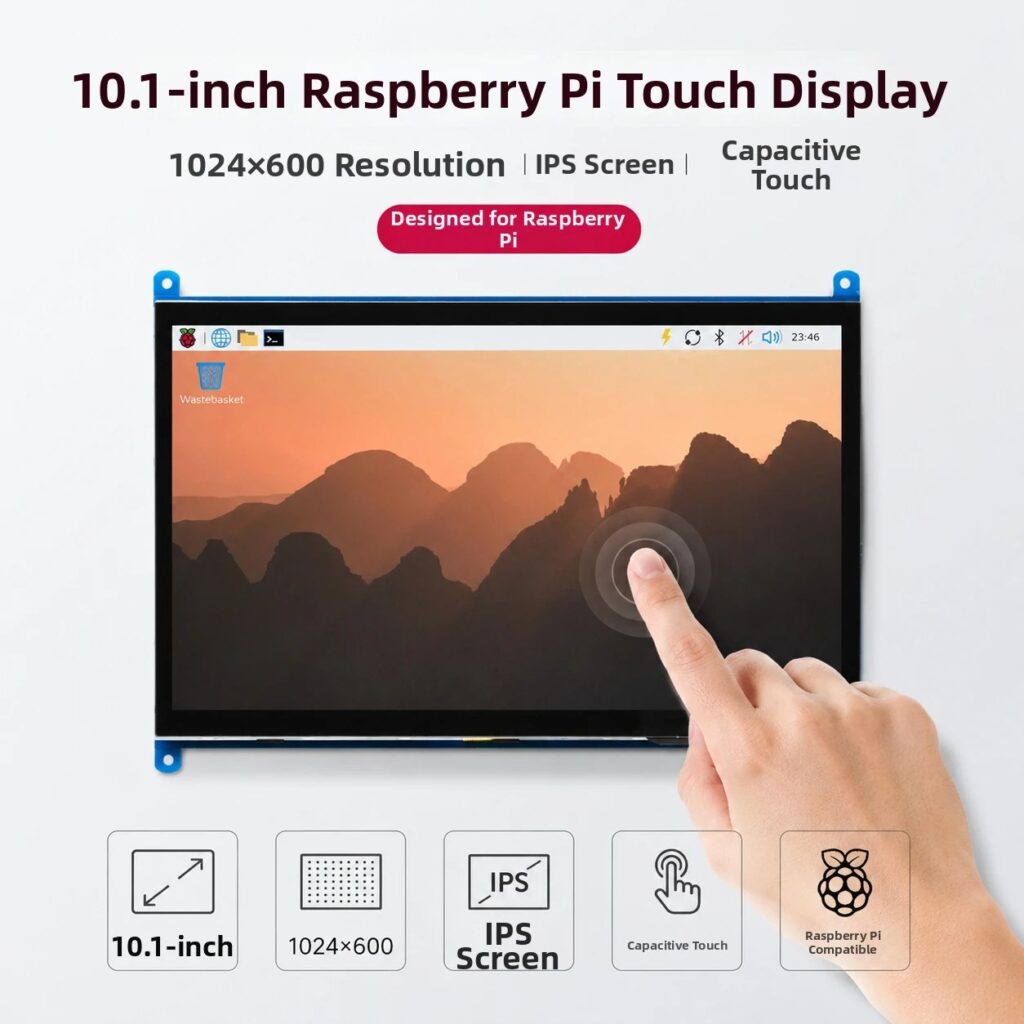 Monitor Raspberry Pi 4/3/2/B/B+/A+ da 10,1 pollici 1024x600 IPS Touchscreen capacitivo a 5 punti Display HDMI senza driver per Win 7/8/10
