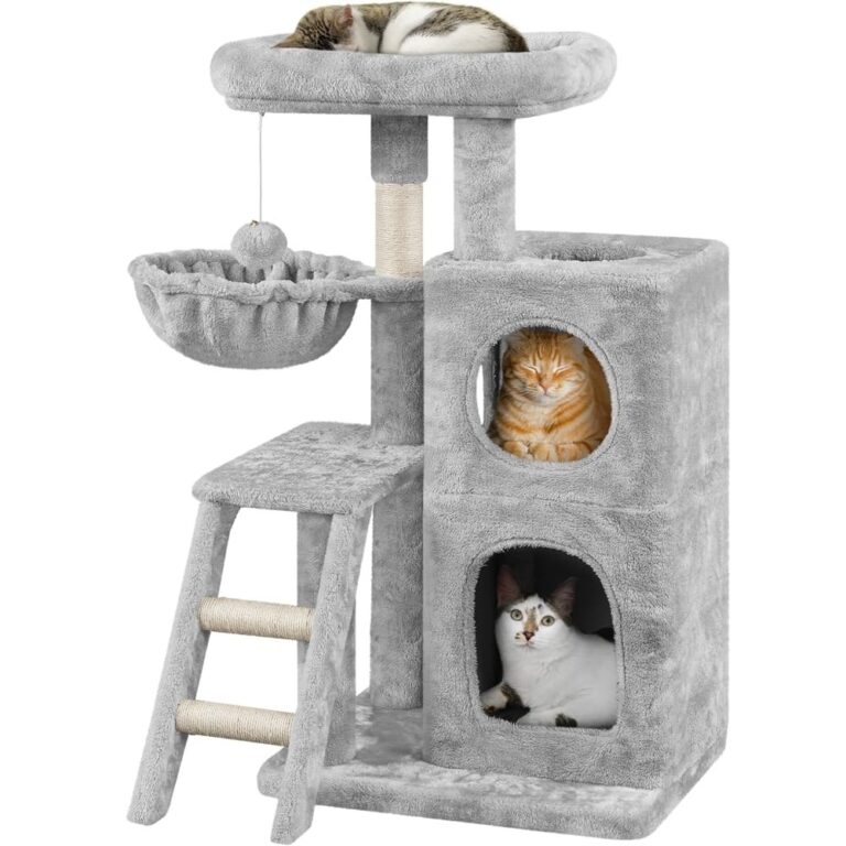 Yaheetech Albero Tiragraffi per Gatti 94 cm in Sisal e Truciolato Posatoio Piattaforma Cesta Scala Torre Gioco Grigio Chiaro