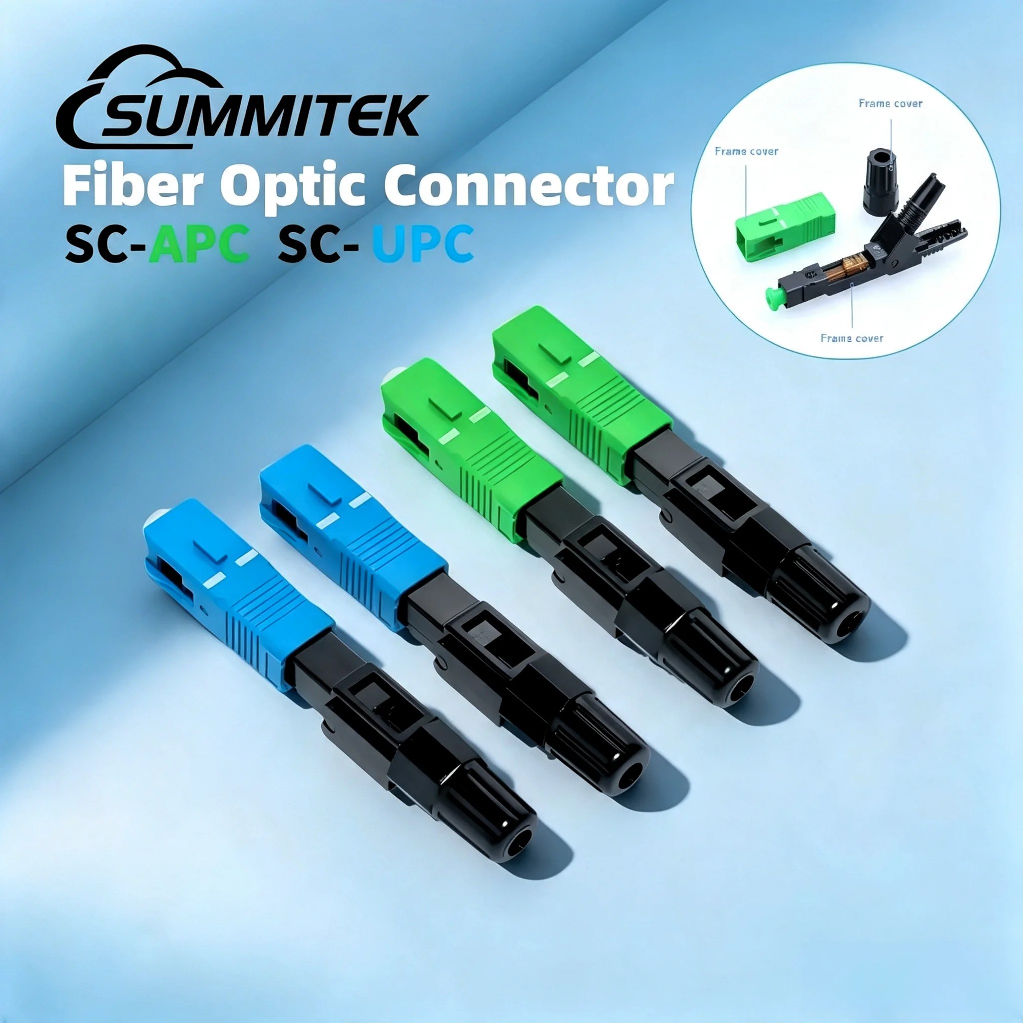 SUMMITEK 10PCS 50PCS Connettore Rapido SC APC/UPC Integrato per FTTH, Adattatore Riutilizzabile per Fibra Ottica a Fusione a Freddo