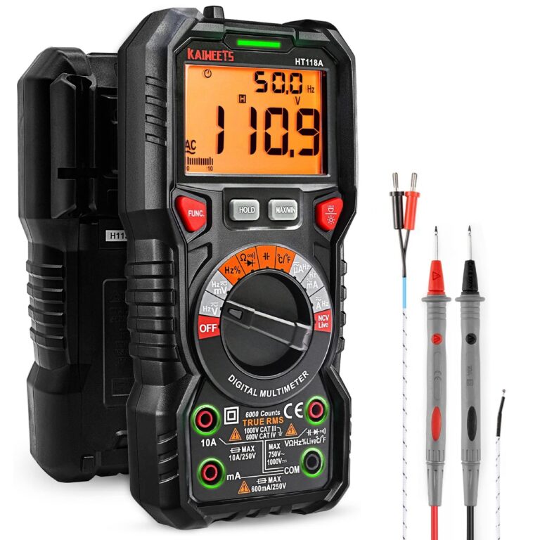 Multimetro digitale professionale automatico, TRMS 6000 Conti (prompt jack LED), Tester Elettrico, Tensione / Corrente / Resistenza / Capacità / Temperatura / Frequenza - KAIWEETS