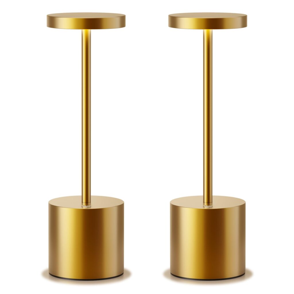 SLSMD Lampada da tavolo senza fili LED Ricaricabile Dimmerabile 5000mAh 3 Modalità di Luce USB-C Lampada da tavolo Uso Interno/Esterno (2 Oro)