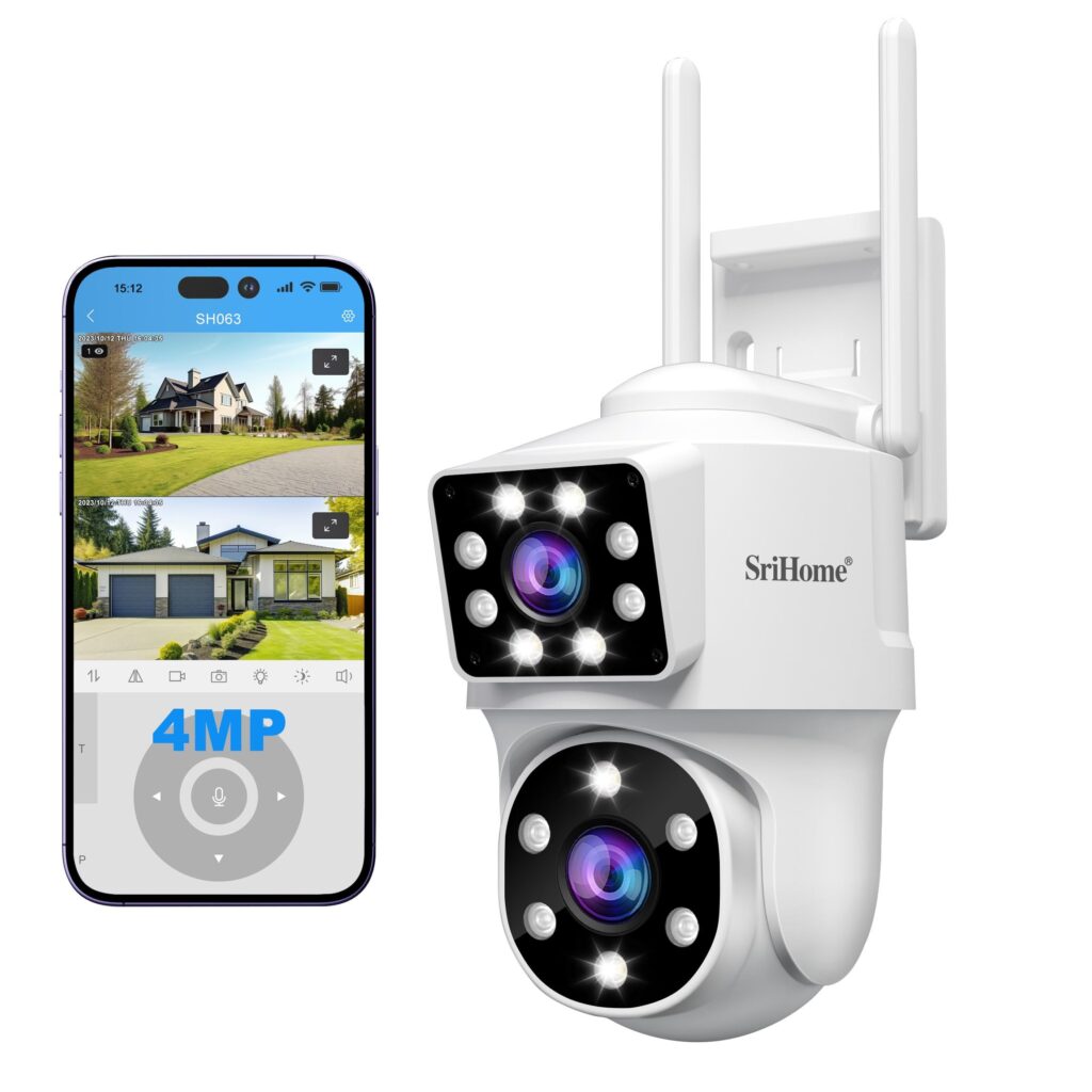 SRIHOME 2 * 2MP Telecamere di Sorveglianza per Esterni, 2.4GHz Bullet-PTZ Doppio Obiettivo, Rilevazione Umana, Visione Notturna a Colori, Audio Bidirezionale, Archiviazione Locale…