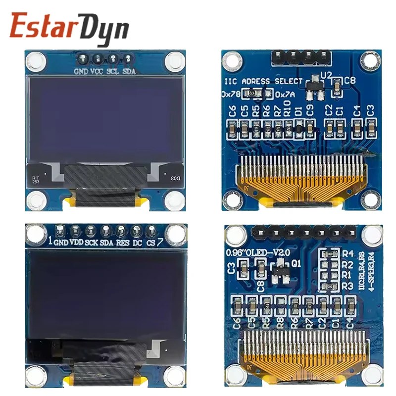Display OLED IIC SPI Seriale da 0,96 Pollici 7/4 Pin Bianco/Blu/Giallo Blu/Giallo SSD1306 12864 Scheda Schermo LCD per