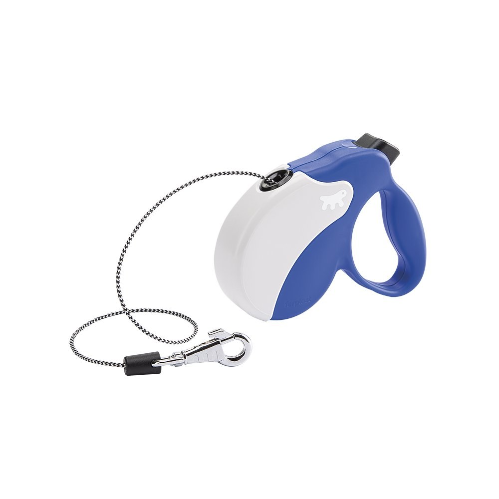 Ferplast Guinzaglio per Cani Allungabile AMIGO MINI, Guinzaglio per Cani Taglia Piccola fino a 12 Kg. Cordino max 3 m. Unico Pulsante per Blocco e Rilascio, Blu, Cover Bianca