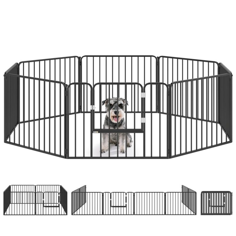 PawHut Box per Cani in Acciaio 8 Pannelli Modulabili 164x164x60 cm Nero | Taglia Piccola, Media, Uso Interno ed Esterno, Cancello per Cani, 9 Picchetti