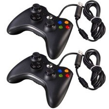 2 X CONTROLLER JOYSTICK XBOX 360 JOYPAD COMPATIBILE PC CAVO USB BIANCO NERO FILO