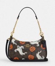 Borsa a tracolla Teri in tela firmata zucca stampa Halloween CCE71 borsa a tracolla
