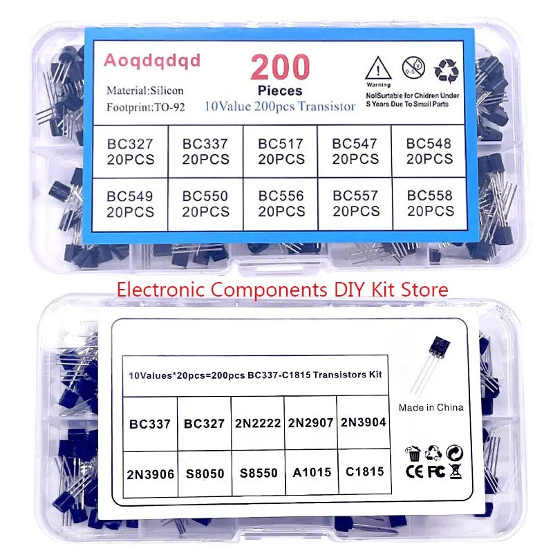 10 tipi di specifiche TO-92 componenti elettronici misti 200 triodo PNP NPN kit transistor Scatola componenti 2n222 BC337 BC327