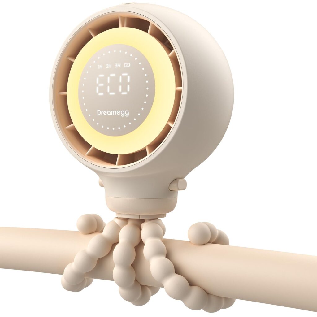 Dreamegg Ventilatore Portatile Senza Pale, 4000mAh, USB Ricaricabile | Ventilatore a Clip Staccabile a 360°, 4 Velocità del Vento, Display LED Intelligente, 2 Luci Notturne, per P…