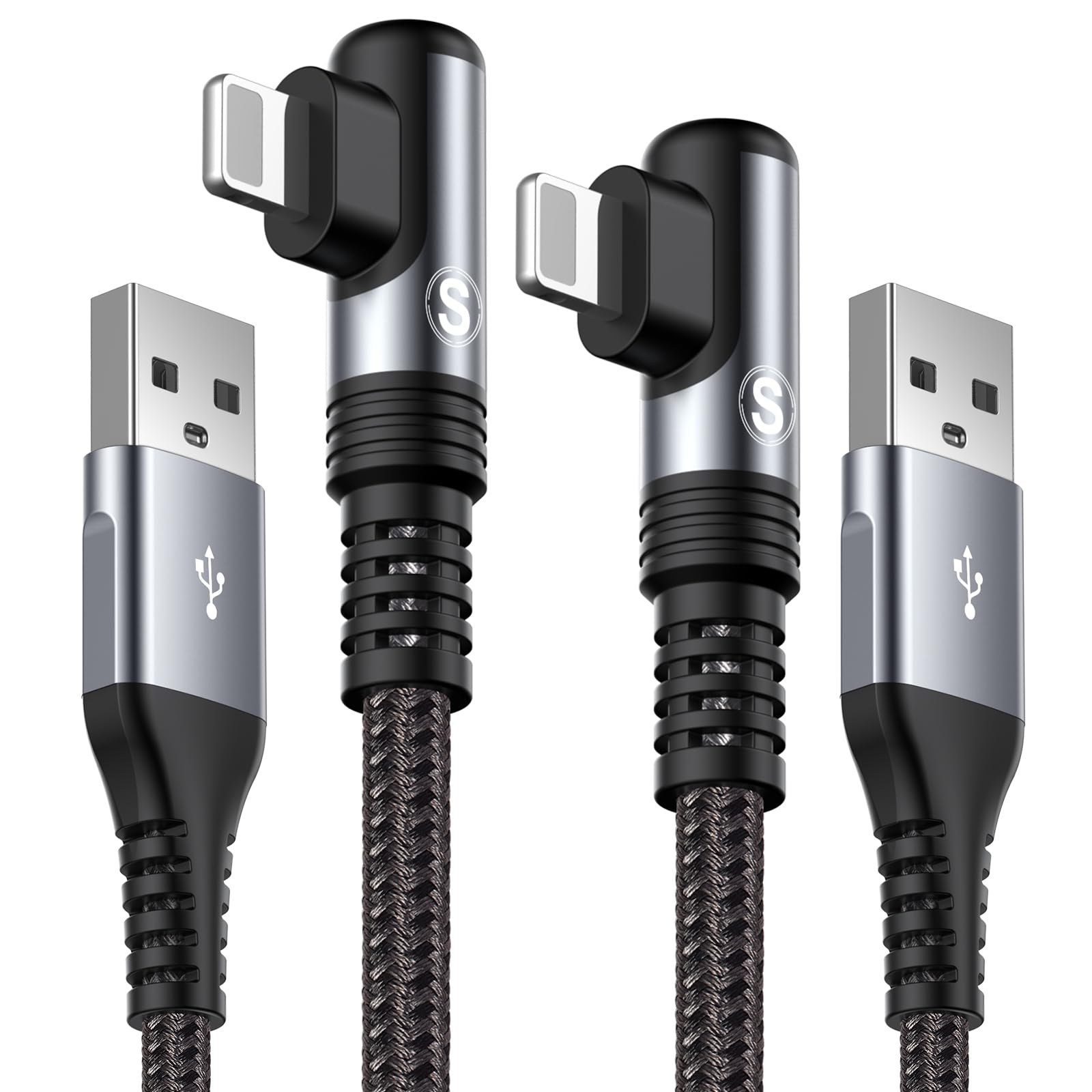 Cavo iPhone 90 Gradi [2 Pezzi 2m] Cavo Lightning,MFi Certified,filo iphone | Nylon Braided,Cavo Lightning USB per iPhone 14/13/12/11/Pro/Pro Max/X/XS/XS Max/XR/8/8 Plus/7/7 Plus/6…