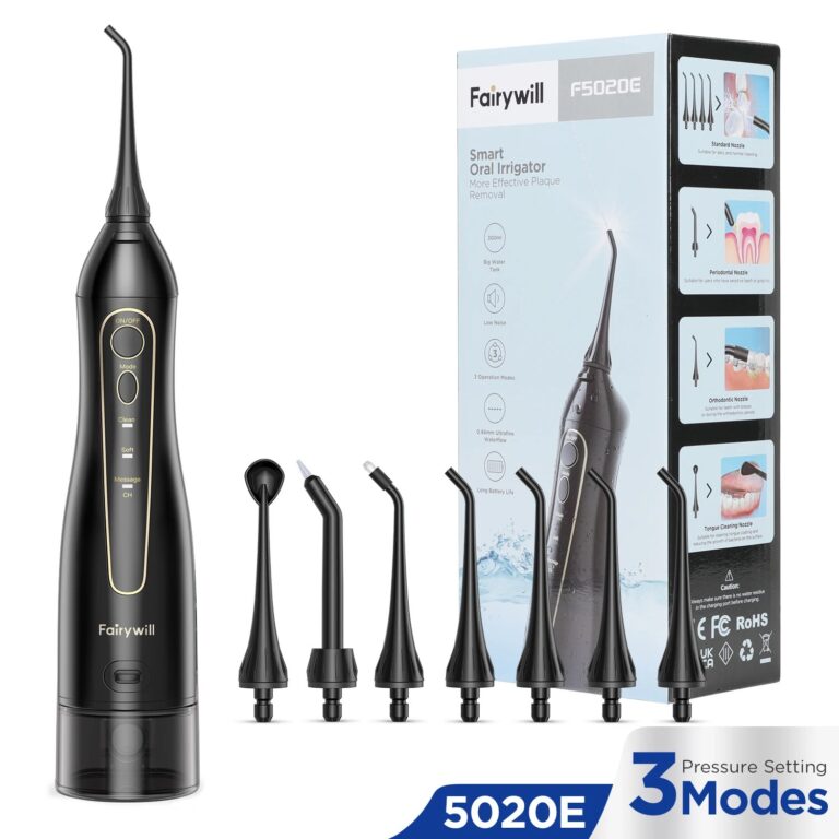 Fairywill Acqua Flossers Irrigatore Orale Ricaricabile Portatile Dentale 3 Modalità Serbatoio di Acqua per Denti 300ML Detergente per Denti Impermeabile