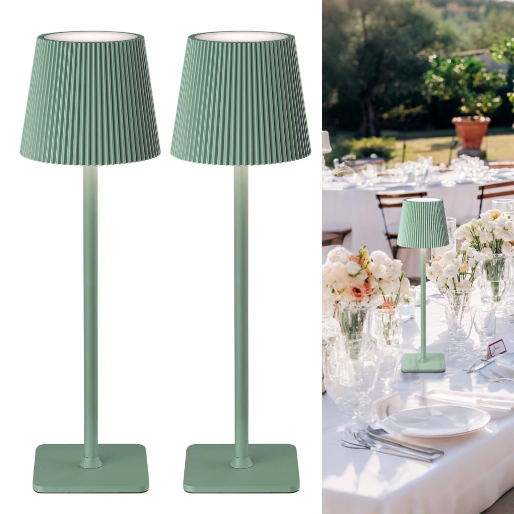 LuminexDesigns Lampada da tavolo senza fili 2 pezzi Verde VELA TL02 | IP54 | 5200mAh | 3000K-6000K | Touch dimmerabile | 8-10h durata | Giardino, Matrimonio, Terrazza, Cena, Campe…