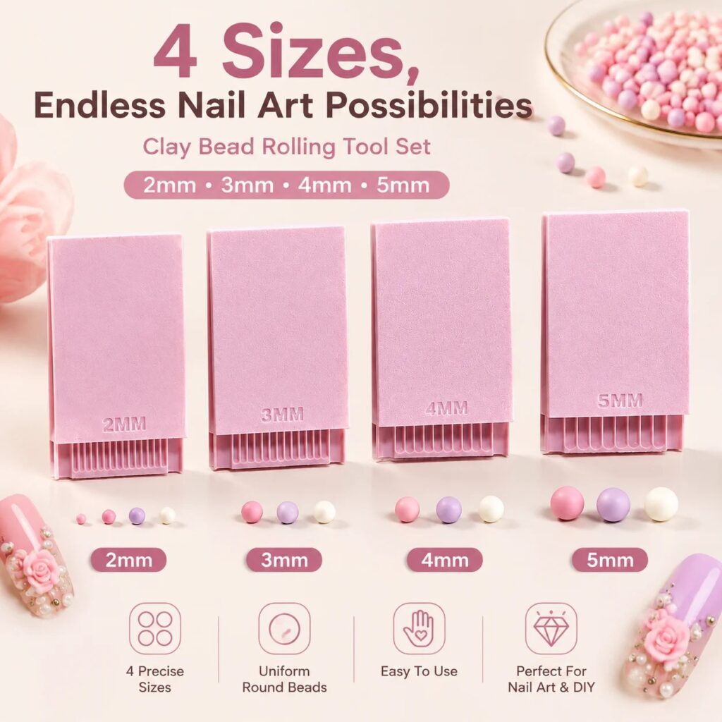 4 Pezzi Strumento per Creare Sfere di Gel in Argilla Stampate in 3D, Rullo per Perline per Nail Art e Fiori in Gel 3D | Rullo per Argilla Polimerica 2mm 3mm 4mm 5mm