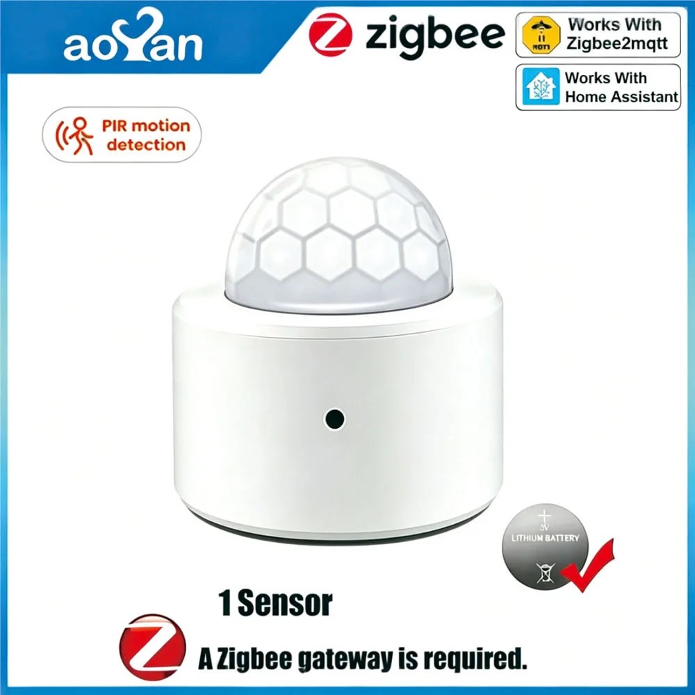 Sensore di Movimento PIR Mini Aoyan Zigbee 3.0, Rilevatore di Movimento Umano a Infrarossi, Allarme di Sicurezza Compatibile con Alexa, Google Home e Zigbee2MQTT