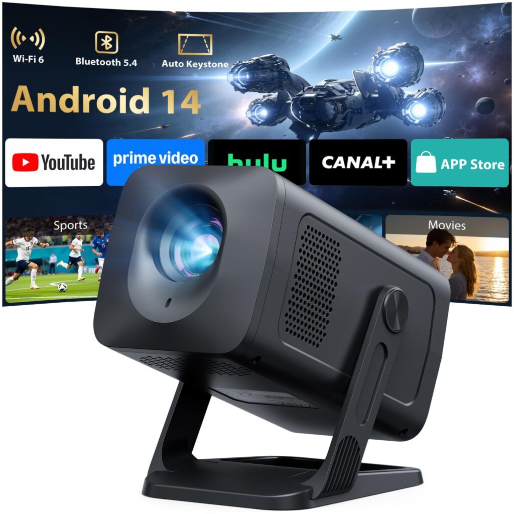 【Apps integrate & Android 14】Proiettore Supporta 4K e 1080P, ZYNIX | Mini Proiettore con WiFi 6 e Bluetooth 5.4, Auto Keystone Rotabile 210°, Smart Proiettore 400 ANSI, NIX500