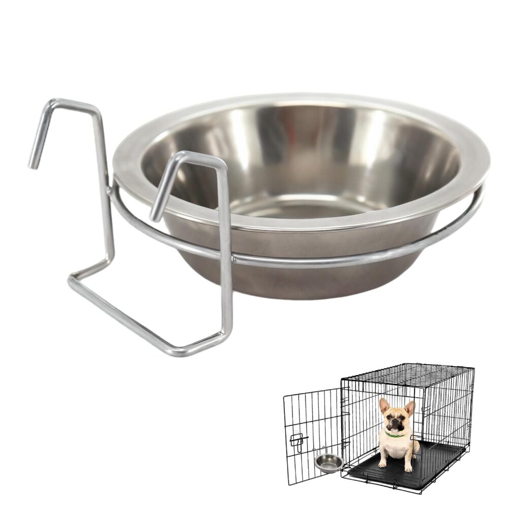 LuckyOpt Ciotola per cani da appendere, ciotola per cani in acciaio inox con supporto appeso, ciotola per alimenti, ciotola per l'acqua in gabbia, adatta per gatti, cani (13 cm)