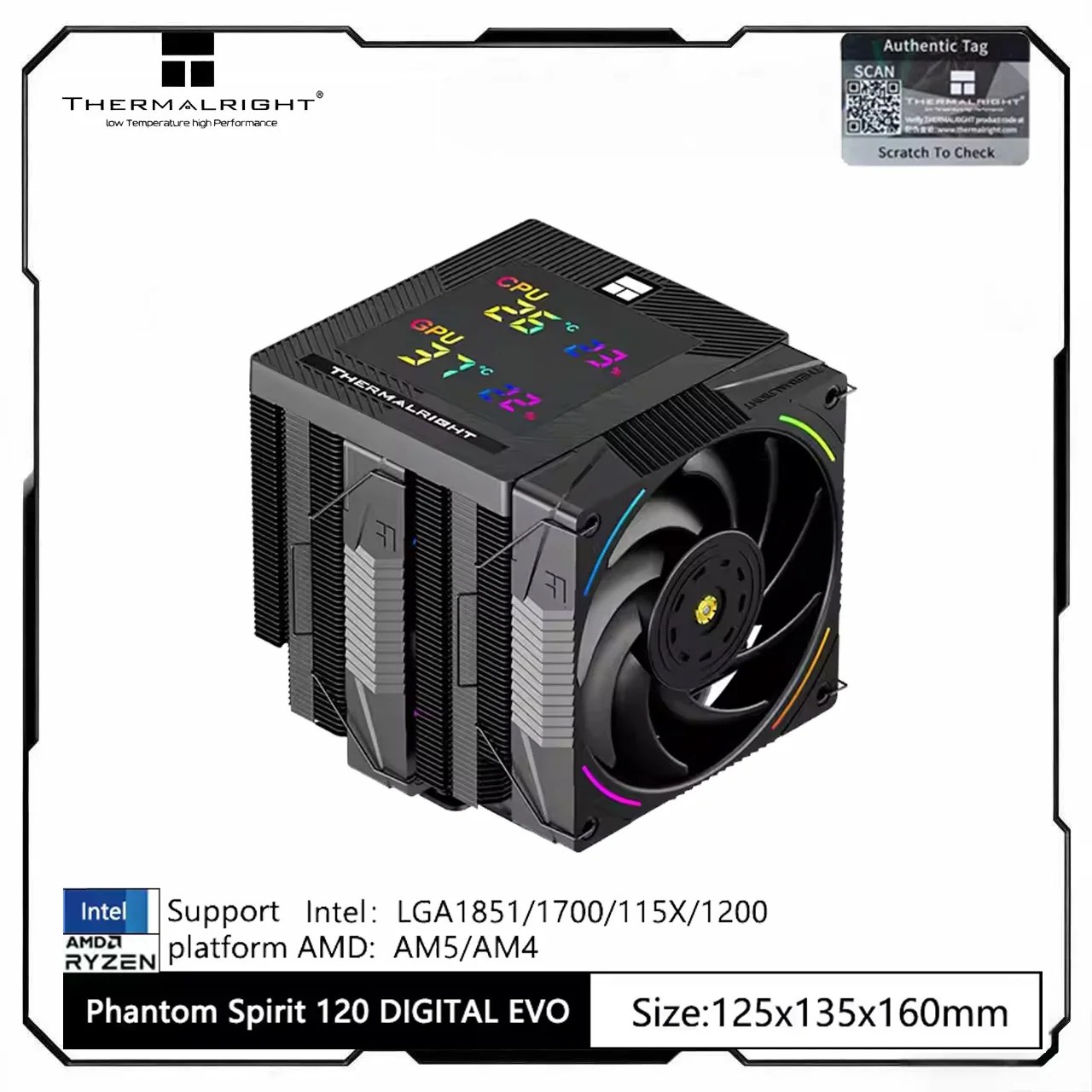 Thermalright PHANTOM SPIRIT DIGITALE 120 EVO&SNOW CPU Air Cooler AGHP GEN5.0 7 Heat Pipe Doppia Torre con Doppi Ventole TL-K12