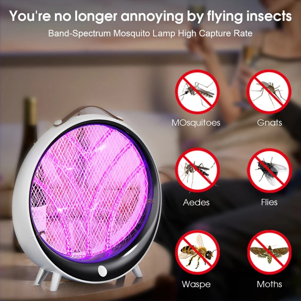 Lampada Antizanzare Ricaricabile, Trappola per Zanzare con Luce Viola per Esterni, Dispositivo Antizanzare per Interni ed Esterni