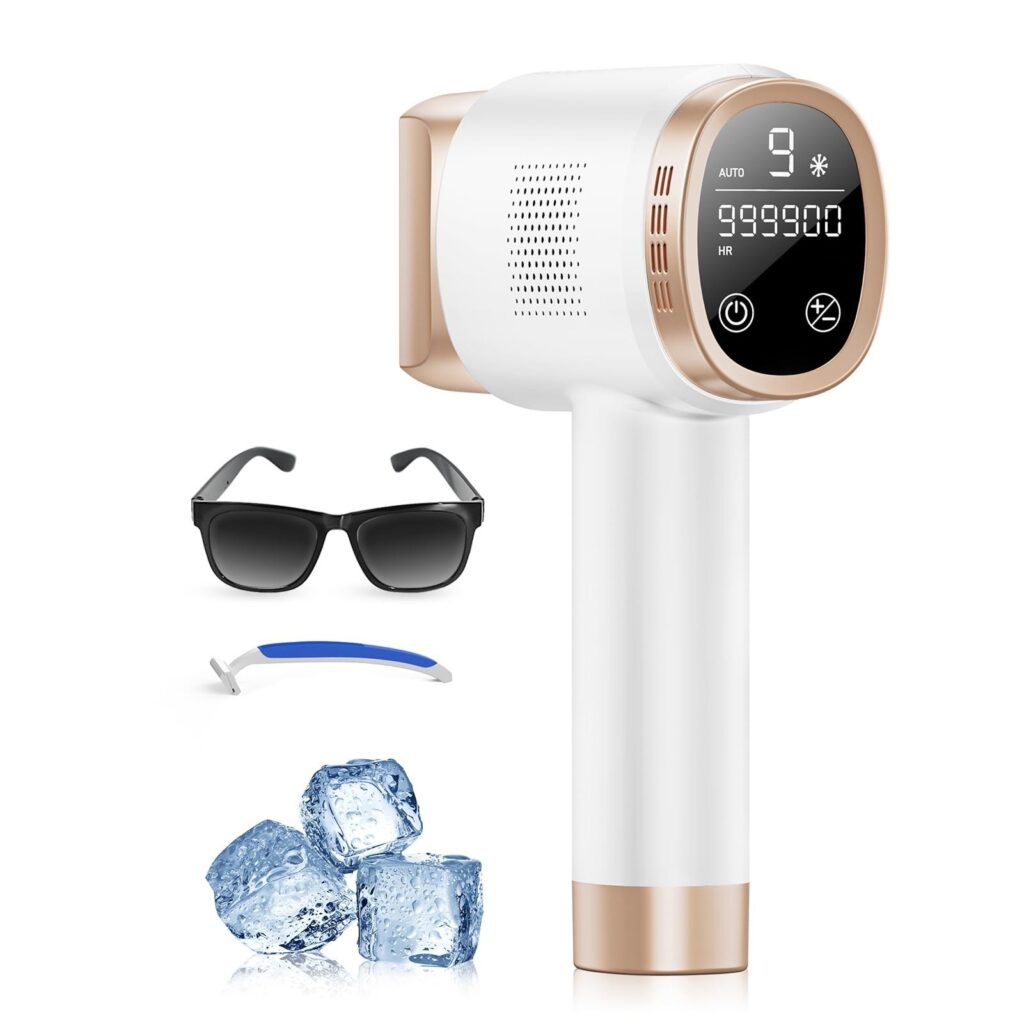 Epilatore Luce Pulsata con Funzione di Raffreddamento a Ghiaccio, Schermo LCD Touch,Modalità di Scorrimento Automatico, Epilatore a Luce Pulsata per Donne e Uomini,Viso, Ascelle,…