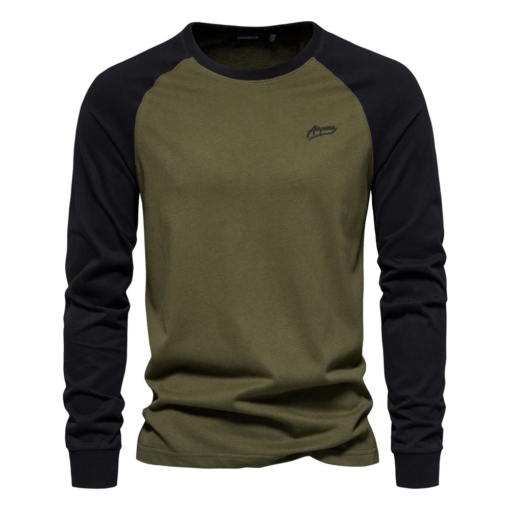 AIOPESON T-shirt da uomo 100% cotone manica lunga O-Collo Pactwork T-shirt casual per uomo New Spring Designer Tees Abbigliamento uomo
