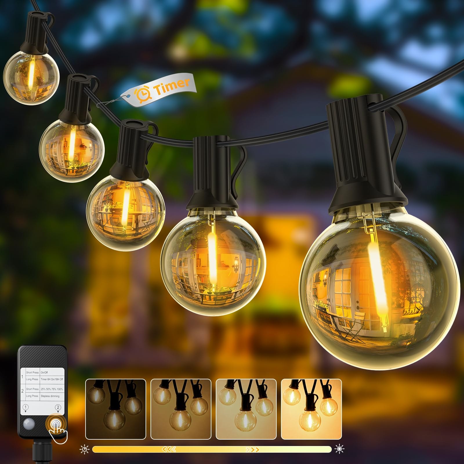 Yuusei Catena Luminosa Esterno, 7,6M Luci da Esterno Giardino LED IP45 | Regolatore di Intensità, Impermeabili, 9+1 G40 Lampadine Globo Infrangibili per Gazebo, Balcone, Pergolato…