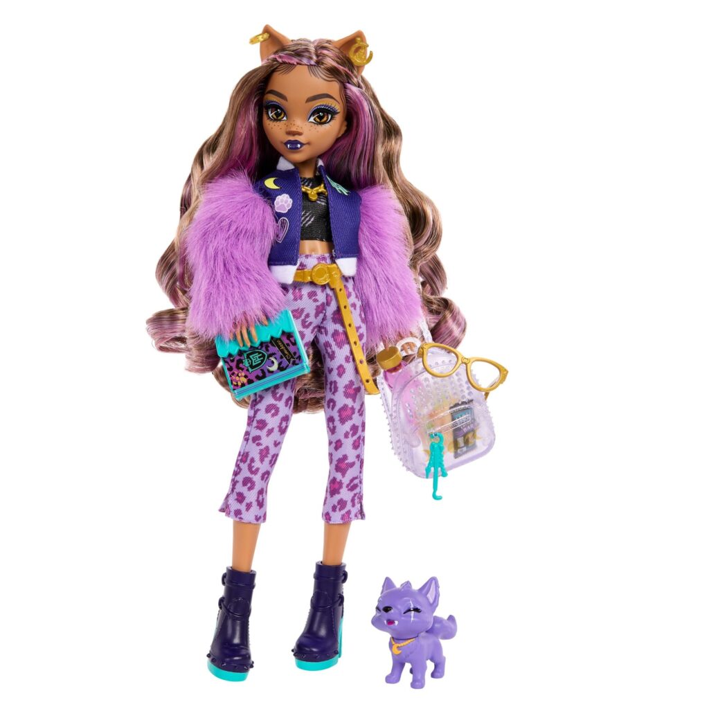 Monster High - Clawdeen Wolf, bambola dal look mostruoso con cucciolo Crescent e accessori inclusi, tra cui zaino, snack e agenda per la scuola, giocattolo per bambini, 4+ anni, H…