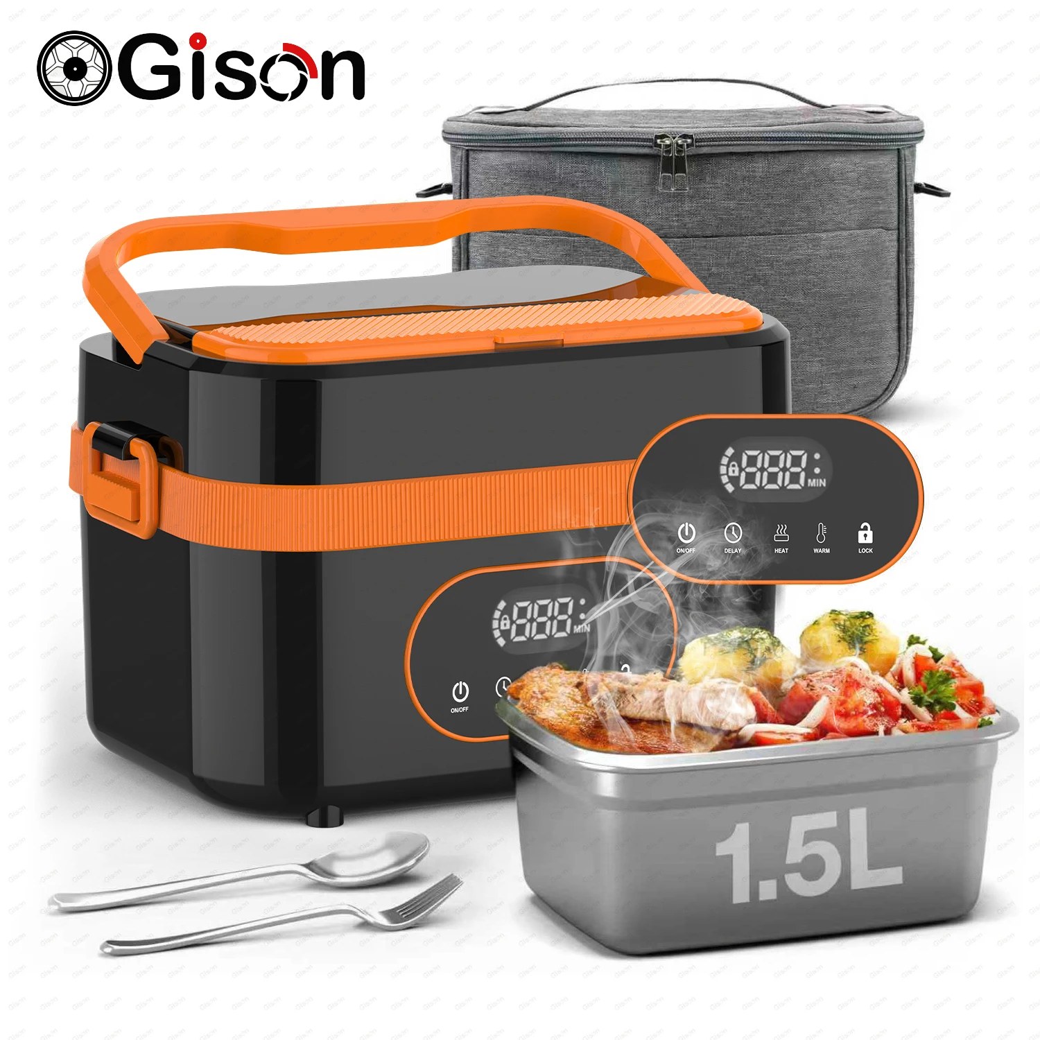 Gison, scatola termica portatile senza fili da 1,5 litri, con batteria da 18000 mAh, scatola termica elettrica con display a LED, potenza di 60 W, per mantenere il cibo caldo dura…