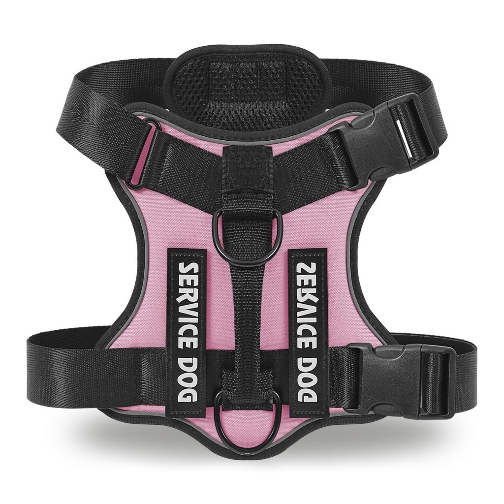 COMSLE Pettorina Cane Taglia Media Grande, Regolabile Pettorina Anti Tiro per Cani con 3 Ganci in Metallo, Imbracatura Riflettente Traspirante per Cani, Rosa, L