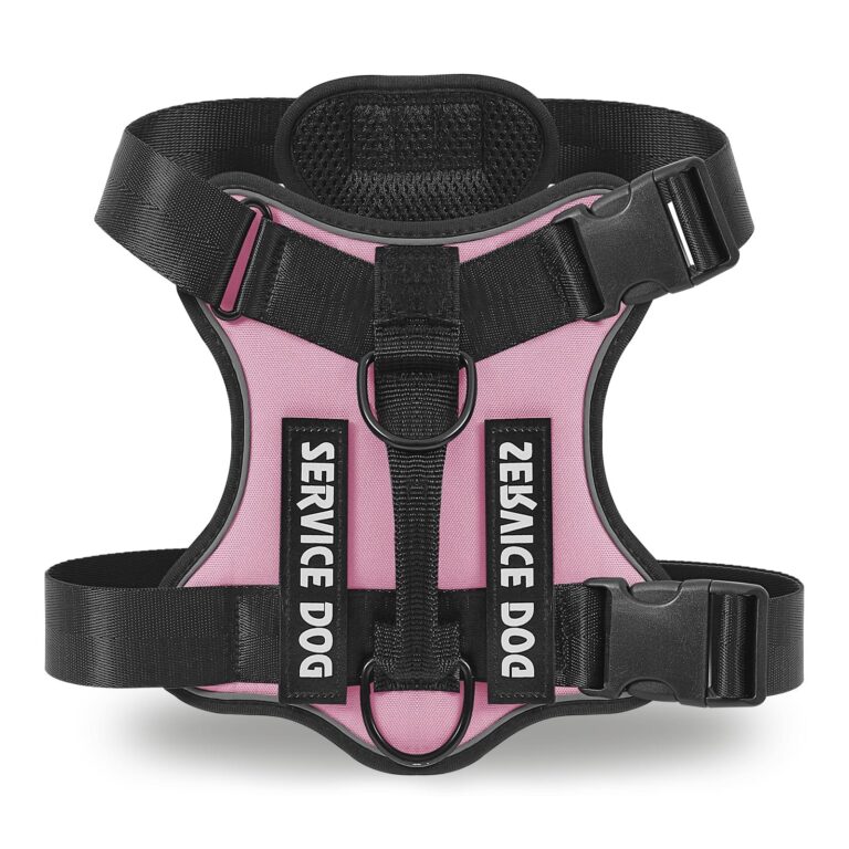 COMSLE Pettorina Cane Taglia Media Grande, Regolabile Pettorina Anti Tiro per Cani con 3 Ganci in Metallo, Imbracatura Riflettente Traspirante per Cani, Rosa, L