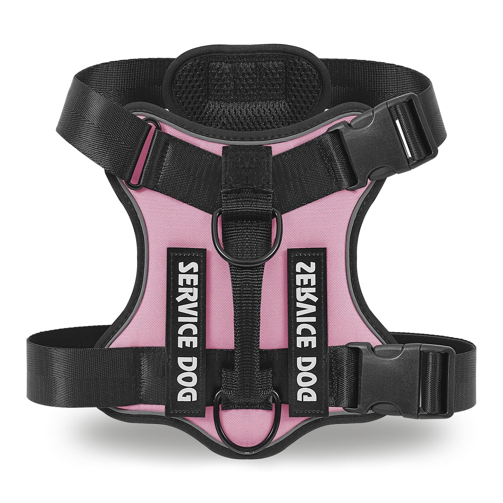 COMSLE Pettorina Cane Taglia Media Grande, Regolabile Pettorina Anti Tiro per Cani con 3 Ganci in Metallo, Imbracatura Riflettente Traspirante per Cani, Rosa, L