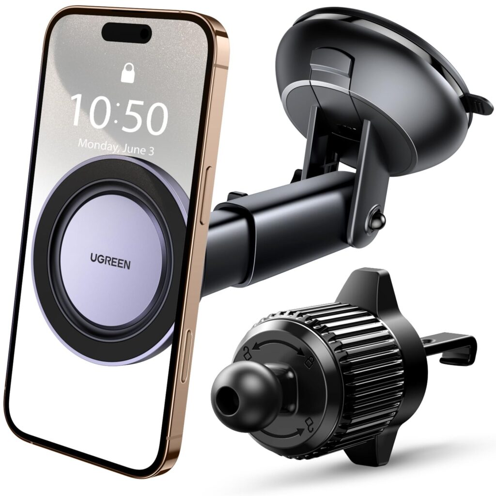 UGREEN Supporto Telefono Auto Magsafe 2 in 1 | Porta Cellulare Macchina Per il Cruscotto & Bocchette di Aerazione e Parabrezza Compatibile con iPhone 18 Pro Max 17 16