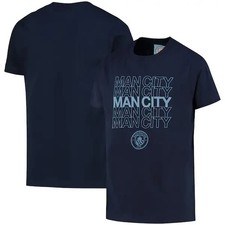 MANCHESTER CITY T Shirt Uomo GRANDE Ufficiale Squadra Calcio Logo Top NAVY