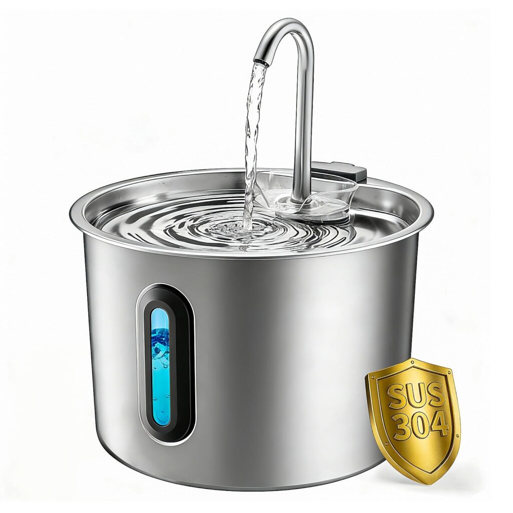 REVER Fontanella per Gatti in Acciaio, Inox 2,2 L Fontana Automatica | Fontana per Gatti senza Sensore, Finestra Panoramica, Pompa Ultra Silenziosa, Sistema Multi Filtrazione con…