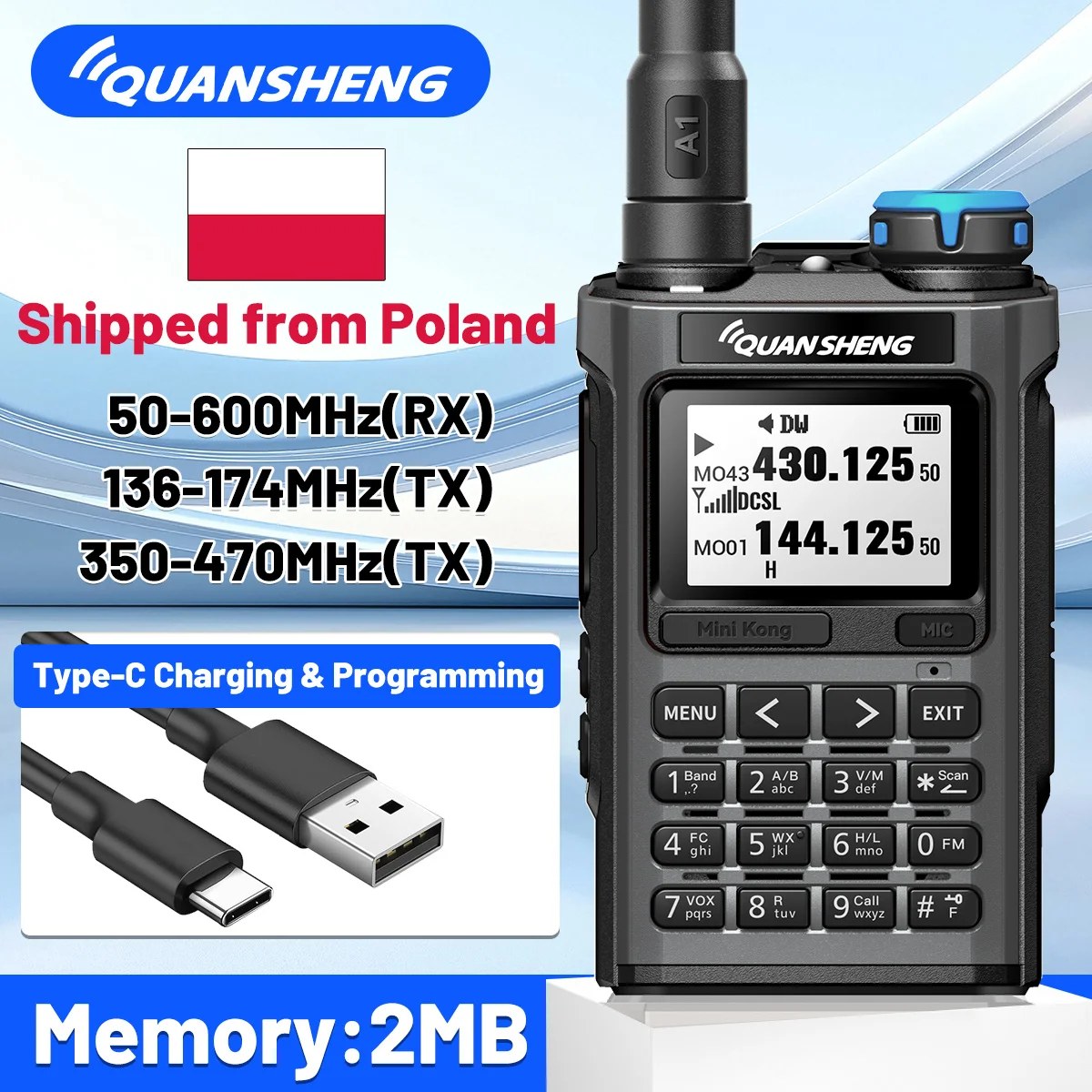 Ricetrasmittente Quansheng UV-K1 Multi-Banda UHF VHF con Copia Frequenza Wireless, Lunga Portata, Caricatore Type-C per Campeggio e Radioamatori