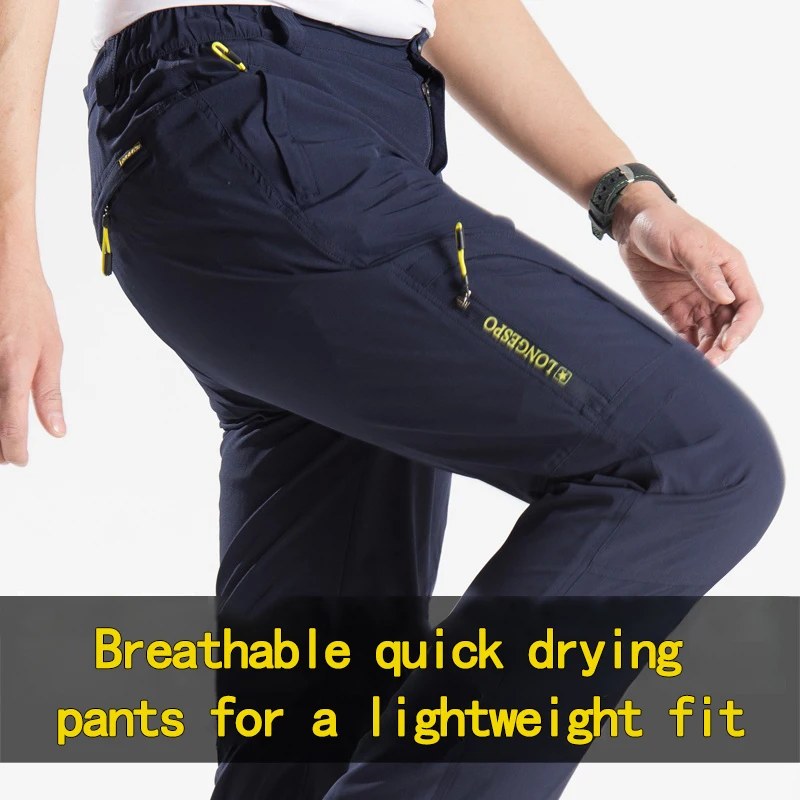 Pantaloni da trekking estivi Longe ad asciugatura rapida Pantaloni tattici impermeabili elasticizzati da uomo Tasche con cerniera Pantaloni Pantaloni da pesca leggeri