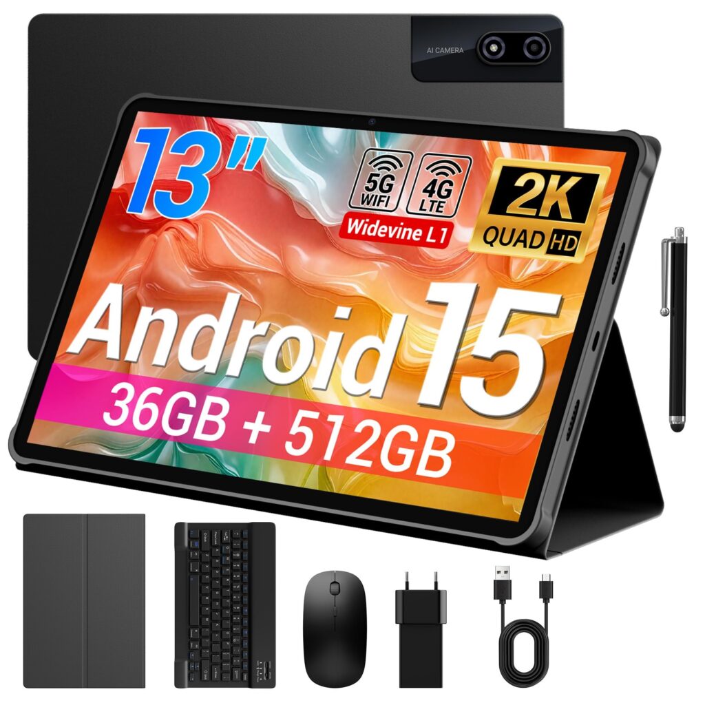 BEYNIVAN Tablet13 Pollici Android 15 tablet con 4G LTE/5G WiFi,36GB RAM+512GB ROM+1TB Espansione,2960x1848 FHD+, Gemini AI,11580mAh,13MP+8MP,BT 5.0/GPS/Split-Screen/Face ID/Tab co…