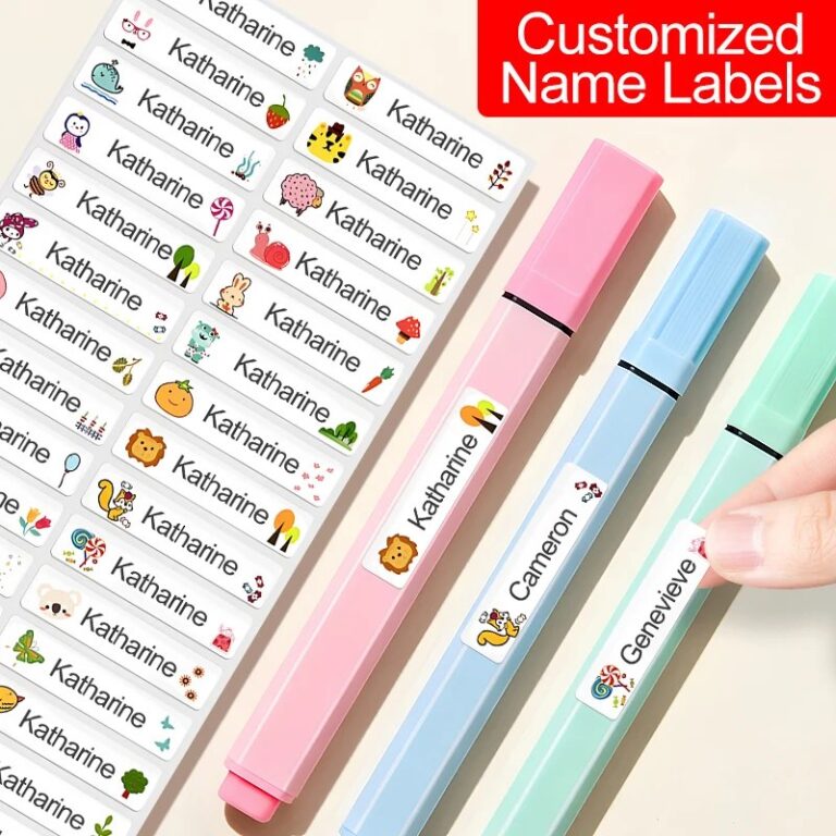 Adesivi con nome impermeabili personalizzati personalizzati per cancelleria e bicchieri per bambini - Etichette durevoli rimovibili per bottiglie, tazze