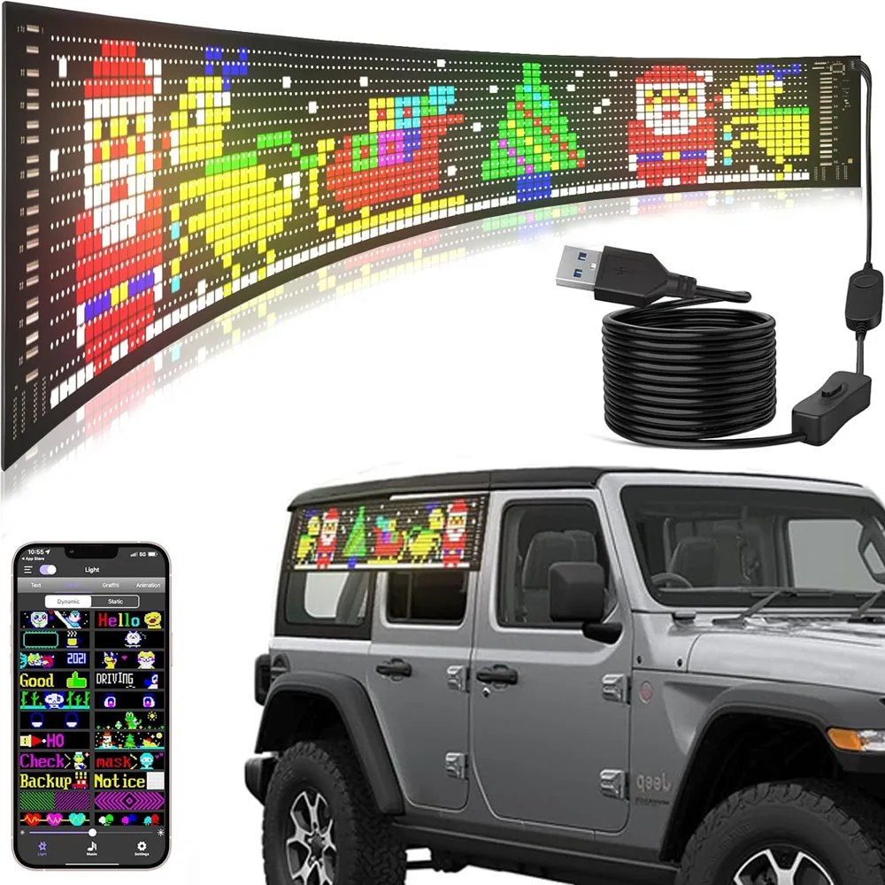 Pannello LED Matrice Pixel Fai-da-Te, Display LED per Camion, Insegna Animata per Auto, Controllo Bluetooth via App, Schermo Flessibile Programmabile