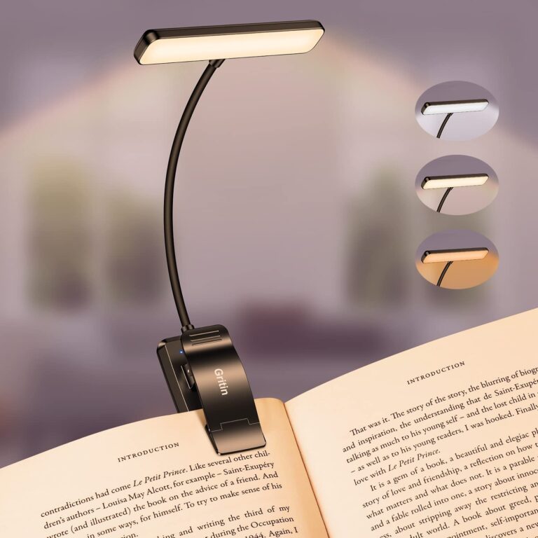 Gritin 19 LED Luce per Lettura Libri a Letto, Ricaricabile con Clip | 3 Temperature di Colore per Gli Occhi, Dimmerabile Senza Livelli, Lunga Durata, Ideal per Studio, Lavoro a Ma…