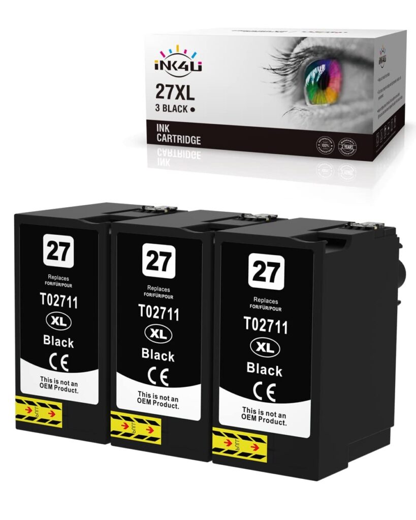 INK4U 27XL Compatibili per Epson 27 XL 27xl Cartucce d'inchiostro | Sostitutive Workforce WF7720 WF7610 WF-7715 WF-7620 WF-7210 WF-3620 WF-7710 WF-7110 WF-3640 (3 Nero)