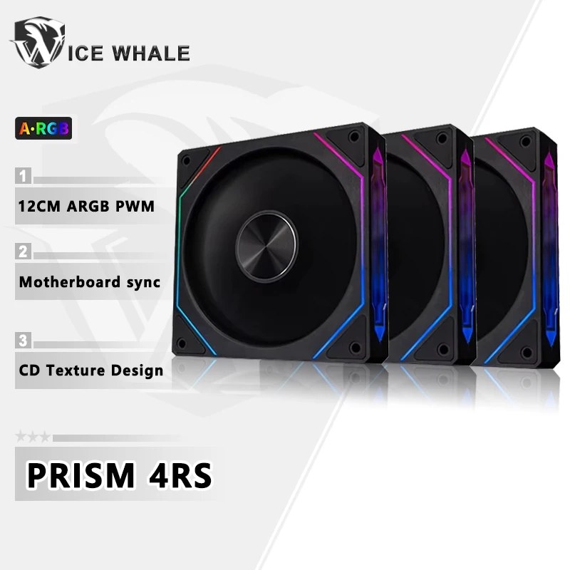 Ventola per Case PC ICE Whale Prism 4RS ARGB 120mm, Design a Specchio Infinito, Sincronizzazione Illuminazione Scheda Madre, Ventola di Raffreddamento CPU PWM 4PIN