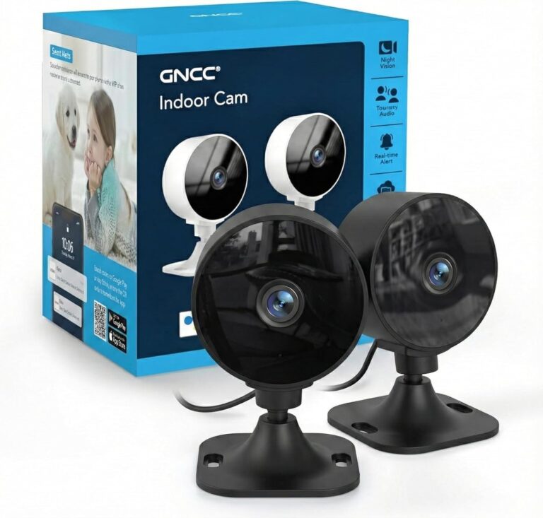 GNCC GC3 Telecamera WiFi Interno Fisso, 2,4 GHz, Plug-in, Nero, 2PCS | Rilevamento di Movimento, Installazione Facile, Monitoraggio Animali Domestici, Notifica APP, Audio Bidirezi…