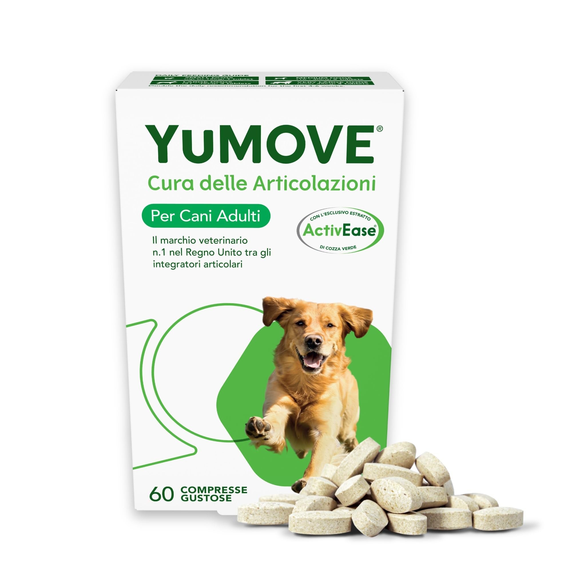 Yumove Integratore Articolazioni Cane 2-7 Anni – 60 Compresse ActivEase | Brevetto in Corso, Cozza Verde 150 mg, Tutte Le Razze, Omega-3, Glucosamina, Supporto Scientifico, Consig…