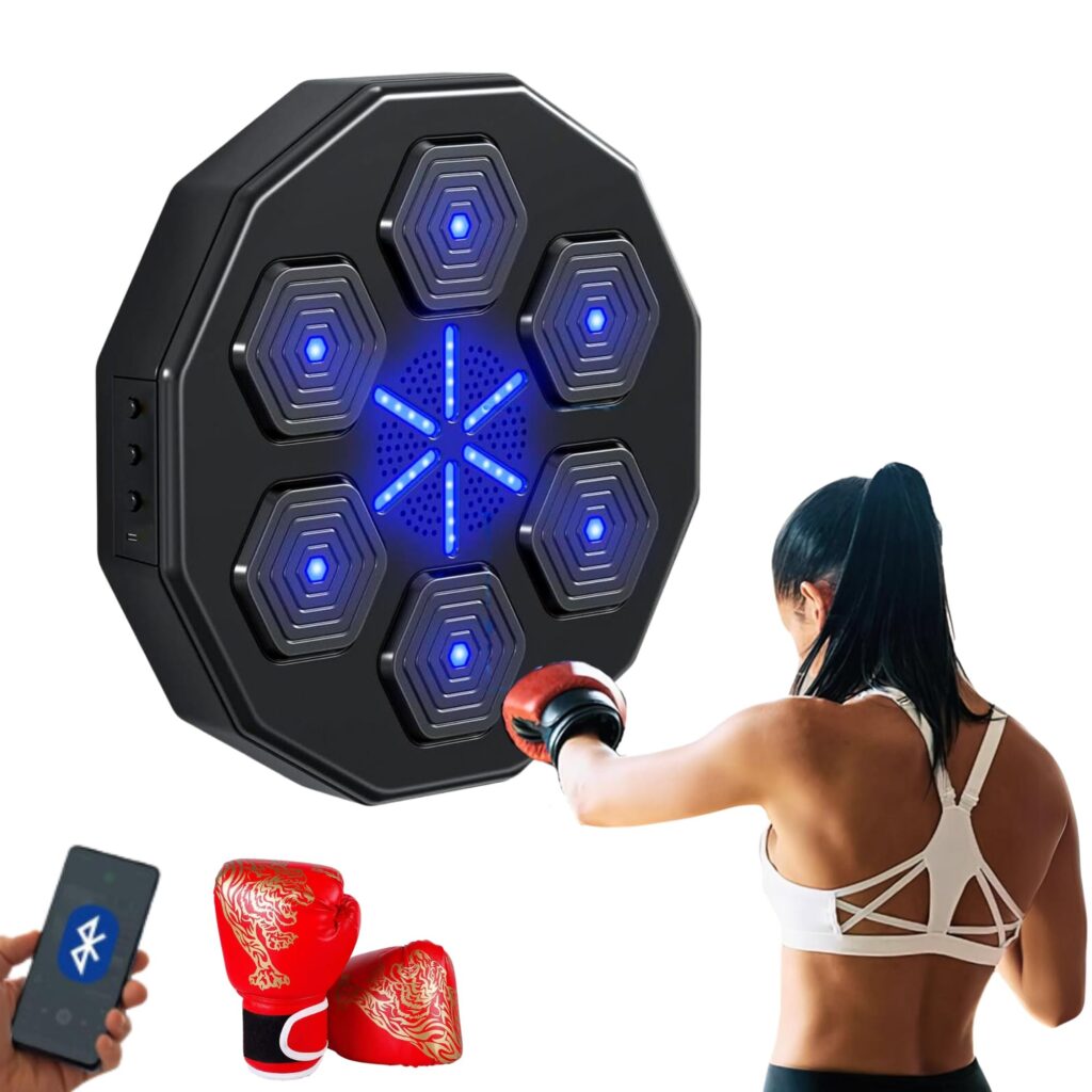 MAGIC SELECT Macchina da Boxe Musicale, Attrezzatura da Allenamento per Boxe a Parete in PU, Pad da Boxe a LED, Bluetooth, Luci al Ritmo della Musica. (1 modalità, 42x42x7 cm)