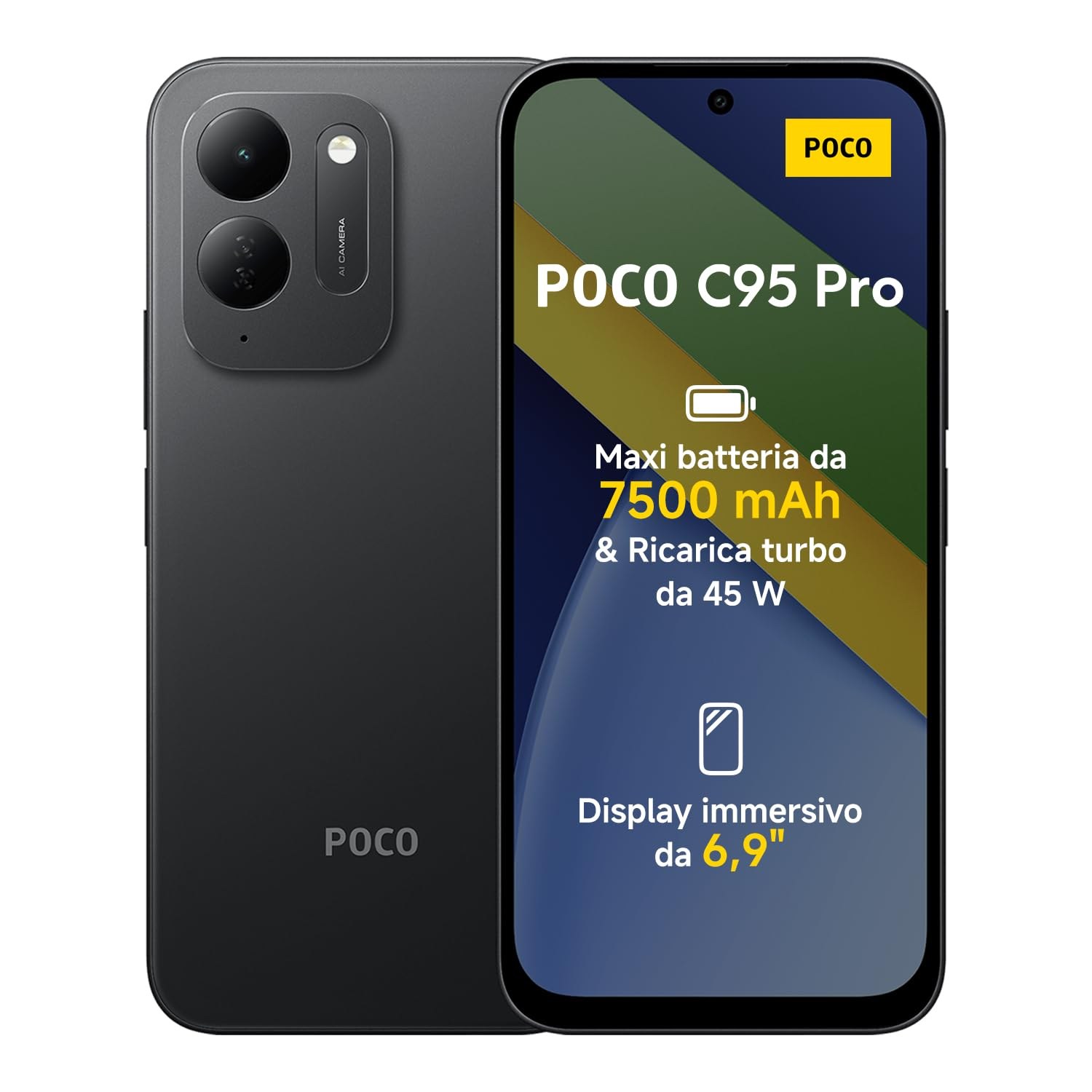 POCO C95 Pro, Smartphone 8+256GB, Nero, Batteria 7500mAh,Ricarica Turbo 45W | Display Immersivo da 6,9" 120Hz, Potente Helio G91-Ultra, Doppia Fotocamera AI da 50 MP, HyperOS 3, 1…
