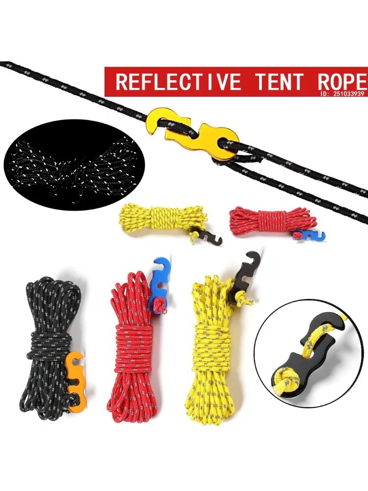 4 corde durevoli per tende da campeggio, riflettenti, antivento, rinforzate, accessori per baldacchino con fibbie di sicurezza per esterni