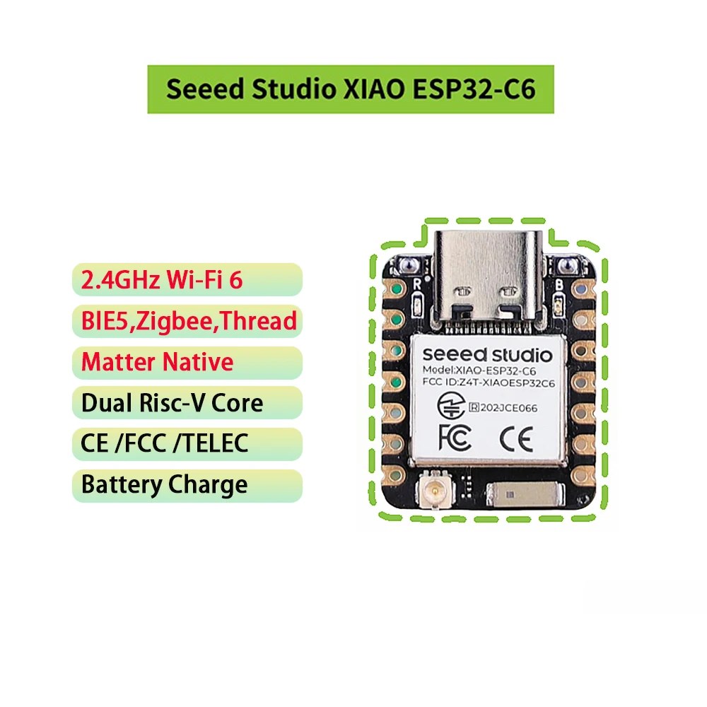 Scheda di Sviluppo XIAO ESP32-C6 con WiFi 6 2.4GHz, BLE 5.0, Supporto Zigbee per Progetti IoT e Smart Home Arduino